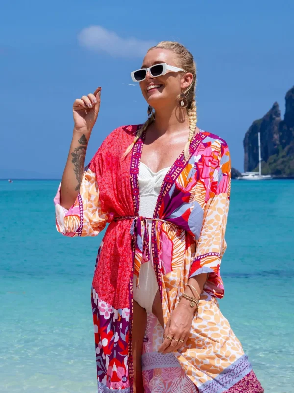 Retro Beach Style Kimono for Sea Boho Cover up Long Swimsuit - Image 3