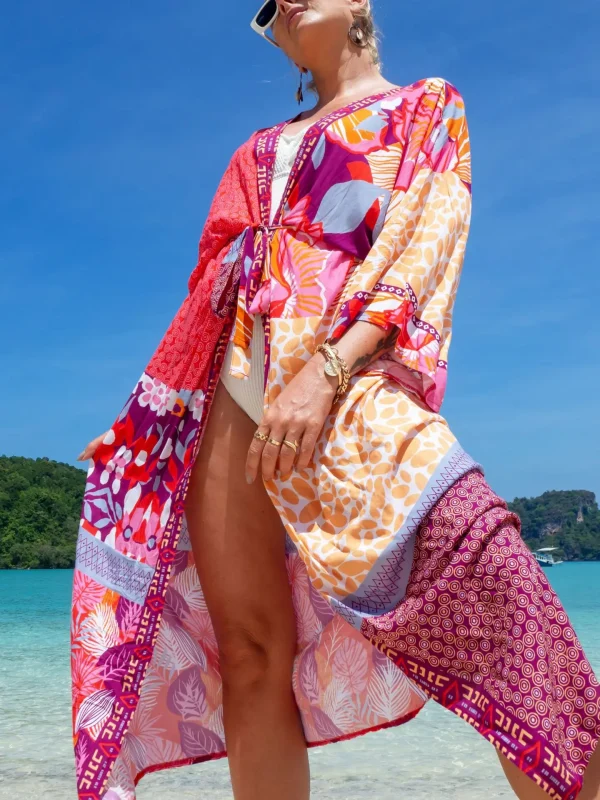 Retro Beach Style Kimono for Sea Boho Cover up Long Swimsuit - Image 4