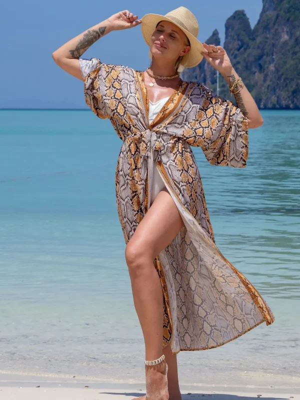 Casual Beach Style Kimono for Sea Boho Cover up Long Swimsuit