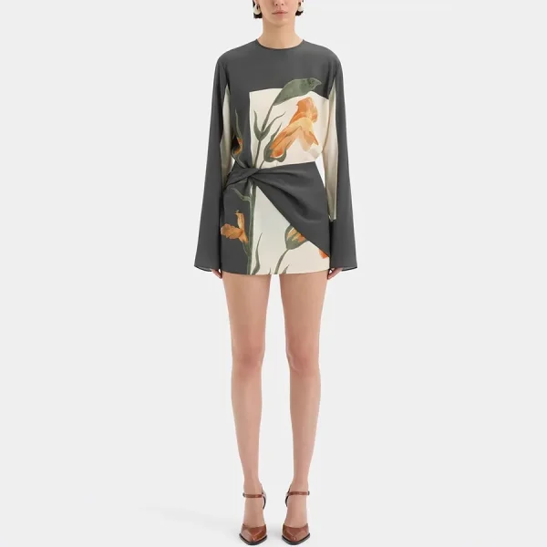 Elegant Causal O-neck Floral Patchwork Long Sleeve Vintage Dress - Image 2