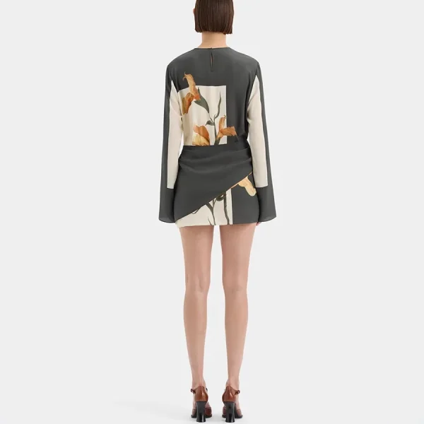 Elegant Causal O-neck Floral Patchwork Long Sleeve Vintage Dress - Image 3