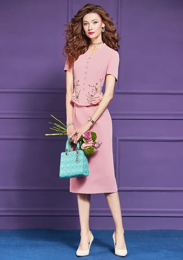 Elegant Chic Short Sleeve Ruffles Patchwork Beading Party Knee Length Dress - Image 5