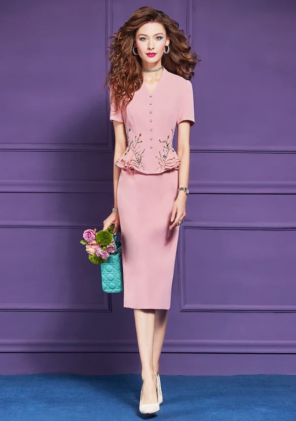 Elegant Chic Short Sleeve Ruffles Patchwork Beading Party Knee Length Dress - Image 7