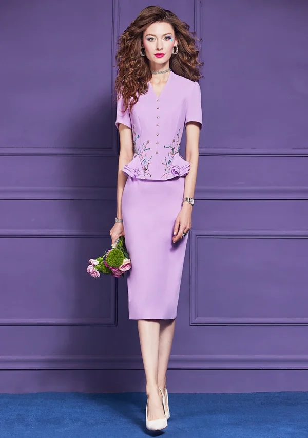 Elegant Chic Short Sleeve Ruffles Patchwork Beading Party Knee Length Dress
