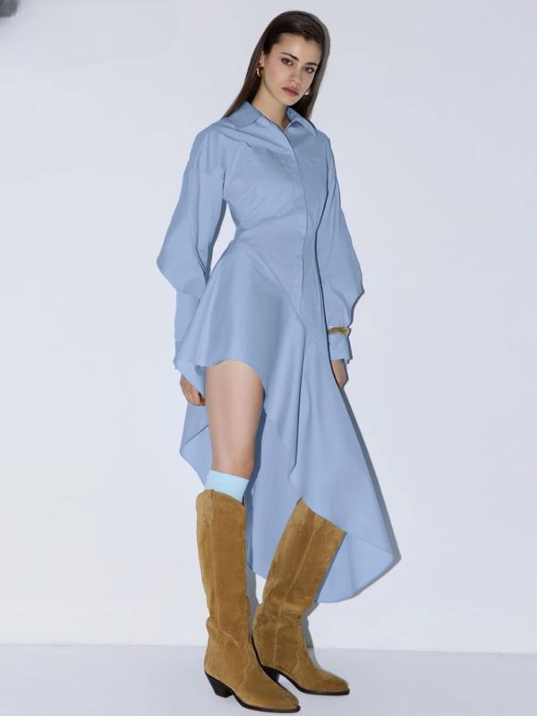 Elegant Classic Irregular Casual Lapel Long Sleeve Midi Dresses - Image 2