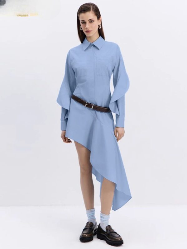 Elegant Classic Irregular Casual Lapel Long Sleeve Midi Dresses