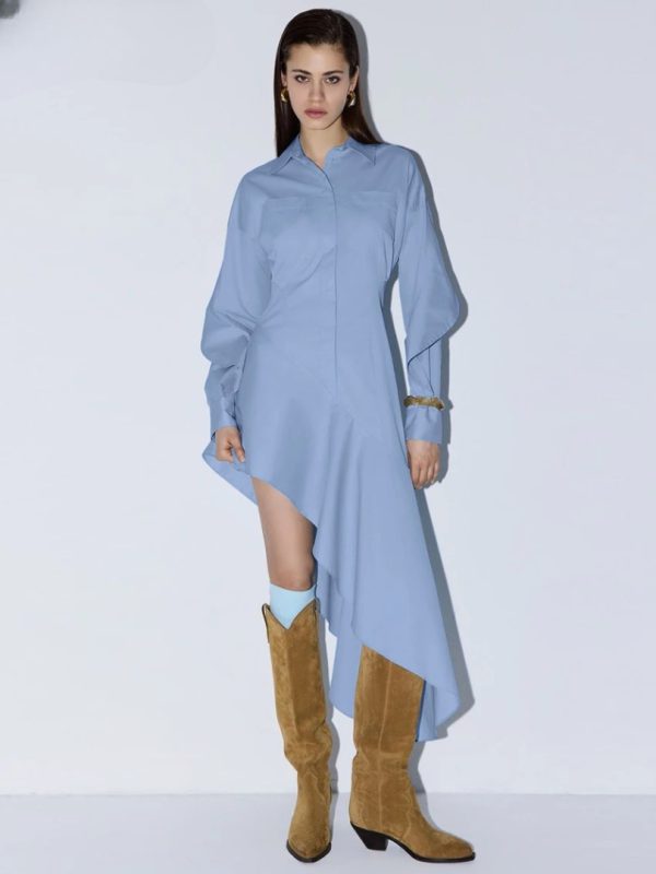 Elegant Classic Irregular Casual Lapel Long Sleeve Midi Dresses - Image 3