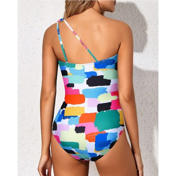 Retro Comfortable One Shoulder Tummy Control Bathing Suits One Piece - Image 2