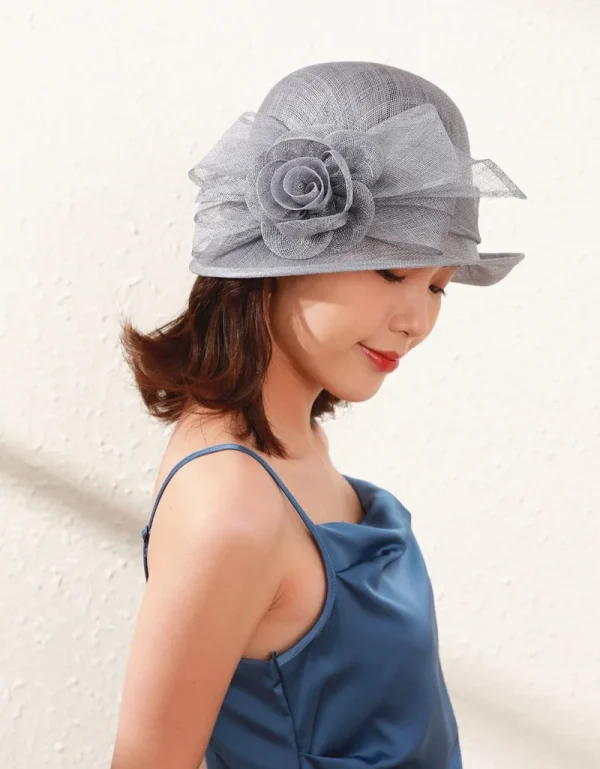 Elegant Court Linen Fascinators Rose Linen Sun Shading Large Brim Millinery Banquet Hat - Image 2