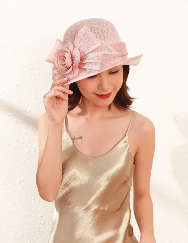 Elegant Court Linen Fascinators Rose Linen Sun Shading Large Brim Millinery Banquet Hat - Image 10