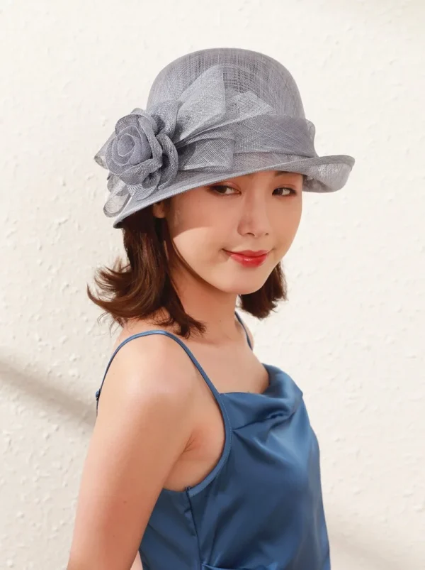 Elegant Court Linen Fascinators Rose Linen Sun Shading Large Brim Millinery Banquet Hat - Image 3