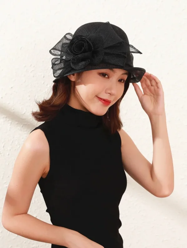 Elegant Court Linen Fascinators Rose Linen Sun Shading Large Brim Millinery Banquet Hat - Image 5