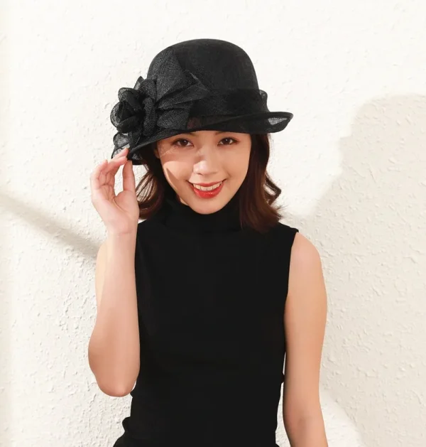 Elegant Court Linen Fascinators Rose Linen Sun Shading Large Brim Millinery Banquet Hat - Image 6