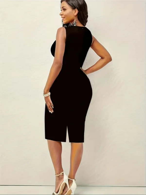 Elegant Cross-Border Slight Stretch V-Neck Printed Pencil Midi Dress - Image 3