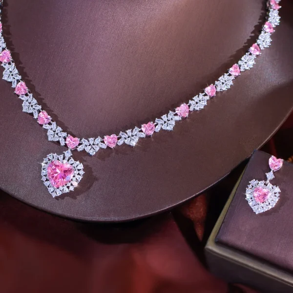 Elegant Cubic Zirconia Big Love Heart Dangle Drop Wedding Necklace Earrings Jewelry Sets - Image 3