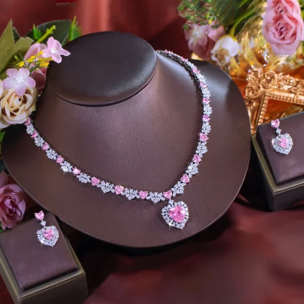 Elegant Cubic Zirconia Big Love Heart Dangle Drop Wedding Necklace Earrings Jewelry Sets - Image 4