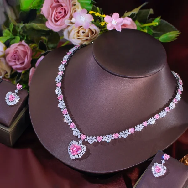 Elegant Cubic Zirconia Big Love Heart Dangle Drop Wedding Necklace Earrings Jewelry Sets - Image 5