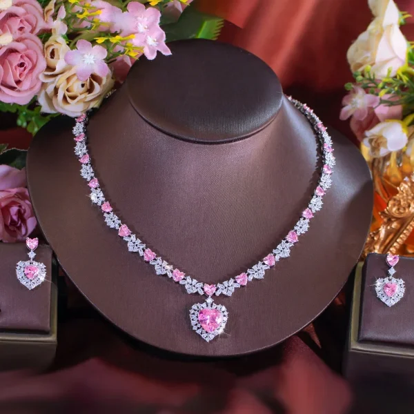 Elegant Cubic Zirconia Big Love Heart Dangle Drop Wedding Necklace Earrings Jewelry Sets - Image 6