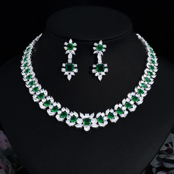Elegant Cubic Zirconia Dubai Nigerian Bridal Wedding Necklace Earrings Banquet Jewelry Set - Image 9