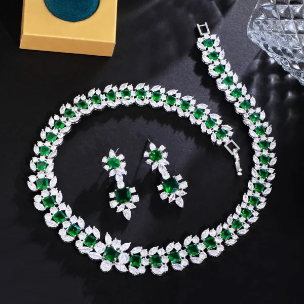 Elegant Cubic Zirconia Dubai Nigerian Bridal Wedding Necklace Earrings Banquet Jewelry Set - Image 3