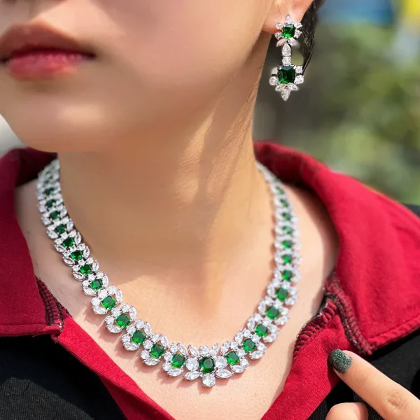 Elegant Cubic Zirconia Dubai Nigerian Bridal Wedding Necklace Earrings Banquet Jewelry Set