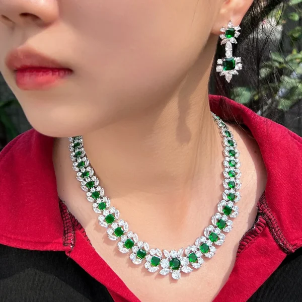 Elegant Cubic Zirconia Dubai Nigerian Bridal Wedding Necklace Earrings Banquet Jewelry Set - Image 2
