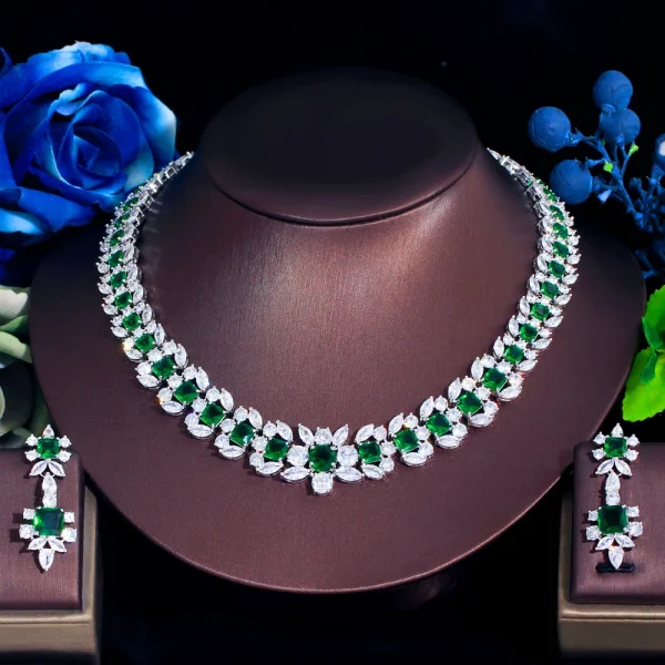 Elegant Cubic Zirconia Dubai Nigerian Bridal Wedding Necklace Earrings Banquet Jewelry Set - Image 4