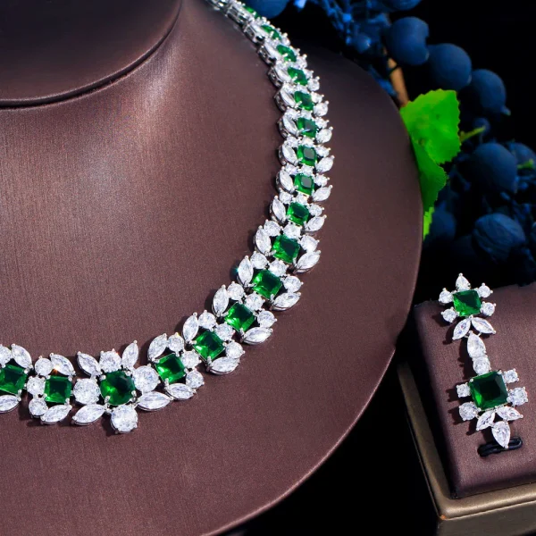 Elegant Cubic Zirconia Dubai Nigerian Bridal Wedding Necklace Earrings Banquet Jewelry Set - Image 5