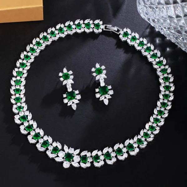 Elegant Cubic Zirconia Dubai Nigerian Bridal Wedding Necklace Earrings Banquet Jewelry Set - Image 8