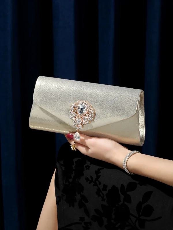 Elegant Designer Diamond Latest Bridal Evening For Wedding Party Chain Shoulder Armpit Clutch Bag - Image 4