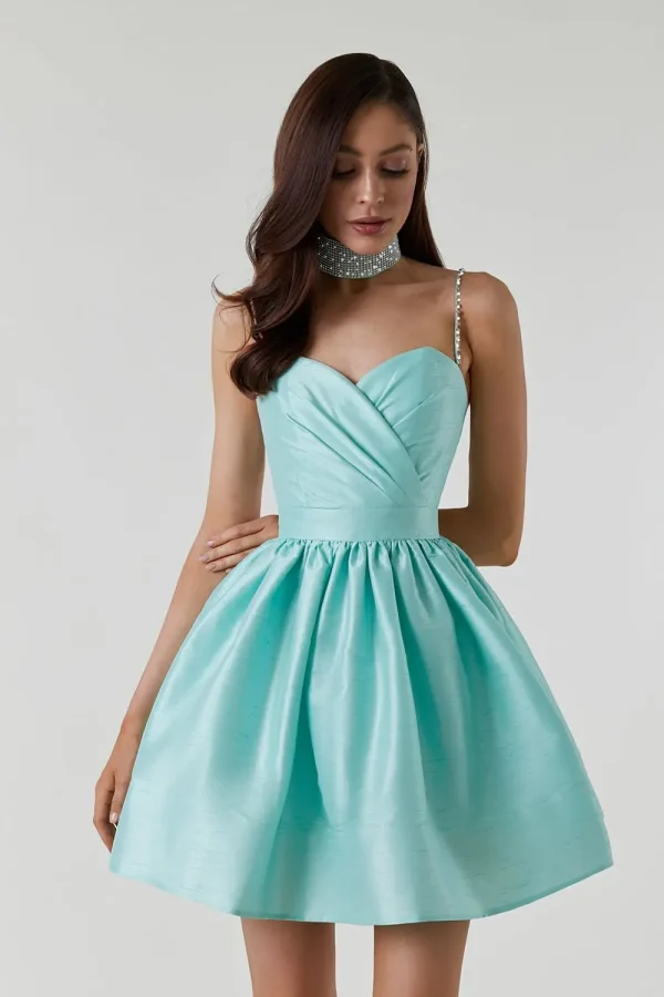 Elegant Diamond Spaghetti Strap Solid Color Low Cut Mini Evening Dress - Image 12