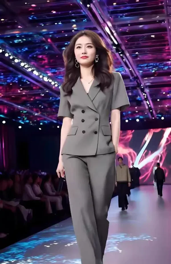Elegant Double Breasted Blazer Trouser Office Style Two-piece set - Image 7