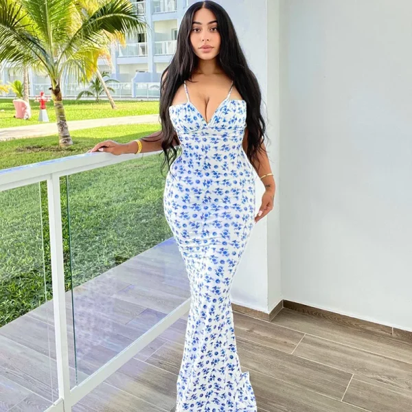 Elegant Floral Beach Vacation Bodycon Streetwear Long Dress - Image 5