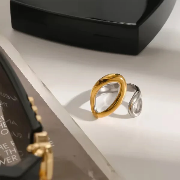 Elegant Geometric Stainless Steel Plated High Quality Charm Stylish Hollow Adjustable Open Ring - Image 5