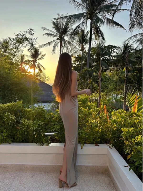 Elegant Hollow Neck Hanging High-End Temperament Beach Long Dress - Image 5