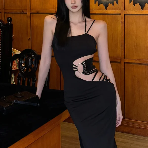 Elegant Hollow Out Gothic Aesthetic Sleeveless Evening Party Bodycon Dress - Image 5