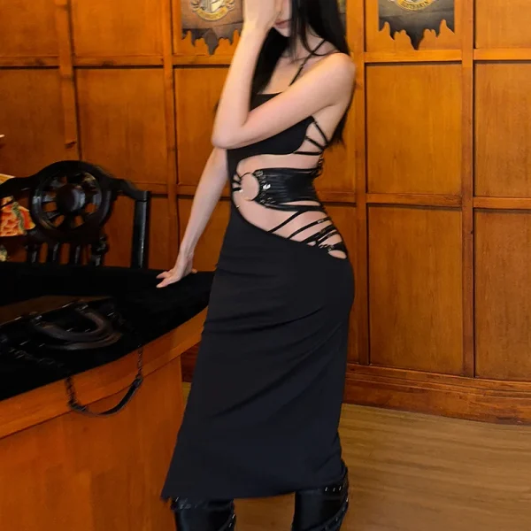 Elegant Hollow Out Gothic Aesthetic Sleeveless Evening Party Bodycon Dress - Image 6