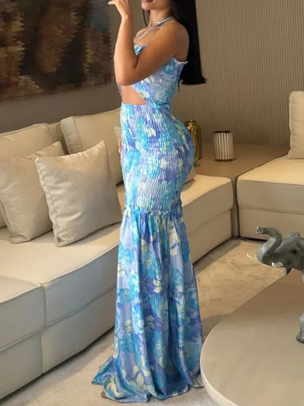 Elegant Hollow Out Patchwork Sleeveless Chic Party Maxi Dress - Image 3