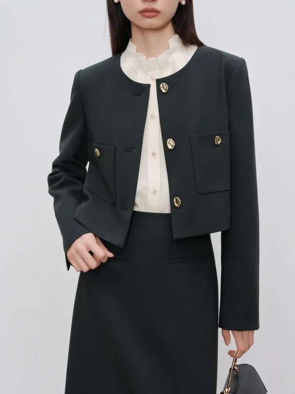 Elegant Button Fly Jacket And Mini Half Skirt 2 Piece Suit - Image 2