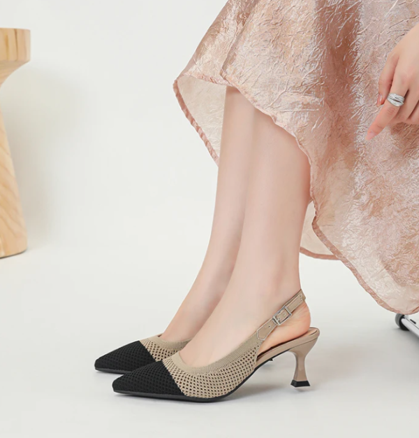 Elegant Large Heel Sandals Knitted Hollow Breathable High Heels Pumps - Image 2