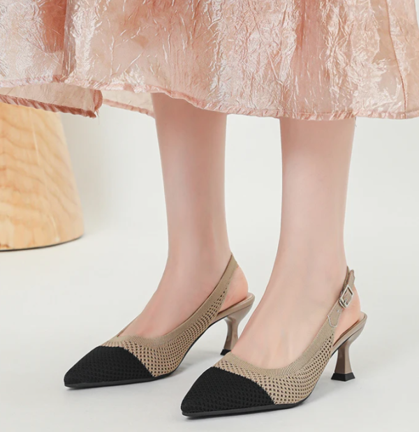 Elegant Large Heel Sandals Knitted Hollow Breathable High Heels Pumps