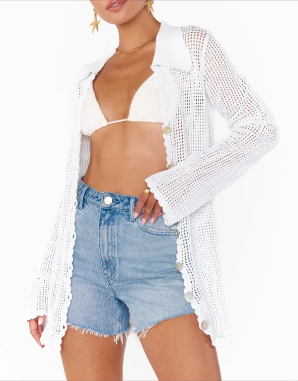 Elegant Loose V Neck Button Coverup Cardigan Knit Mesh Beach Dress - Image 10