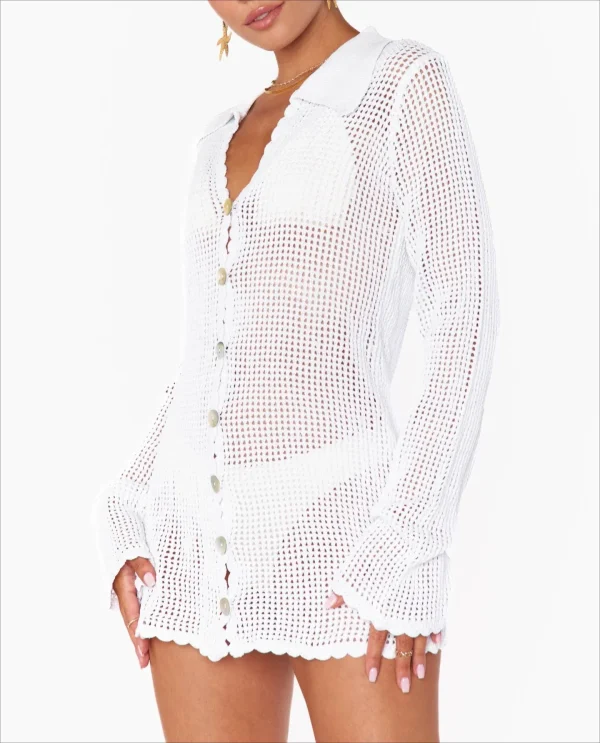 Elegant Loose V Neck Button Coverup Cardigan Knit Mesh Beach Dress - Image 14