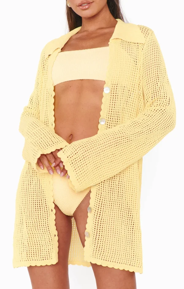 Elegant Loose V Neck Button Coverup Cardigan Knit Mesh Beach Dress - Image 4