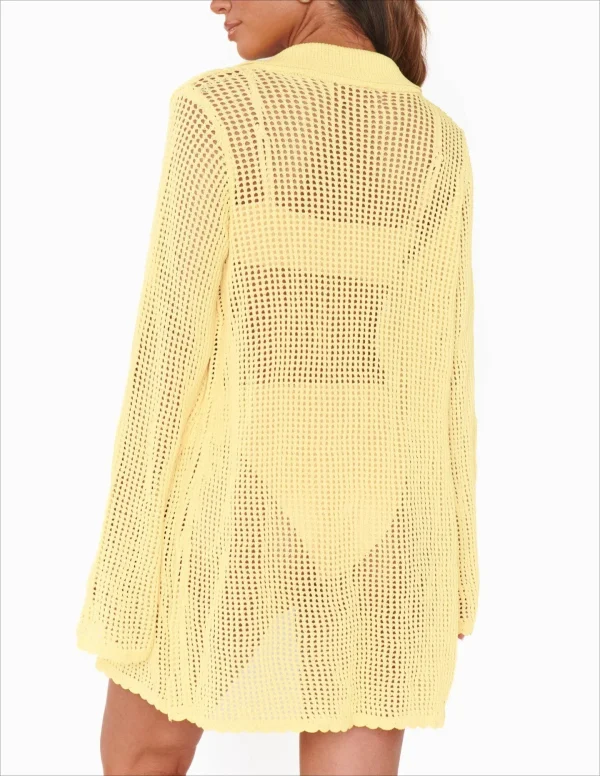 Elegant Loose V Neck Button Coverup Cardigan Knit Mesh Beach Dress - Image 5
