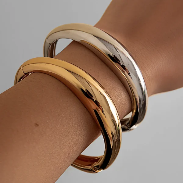 Casual Minimalist Texture Charm Wrist Jewelry Couple Round Smooth Bracelet Bangle - Image 2