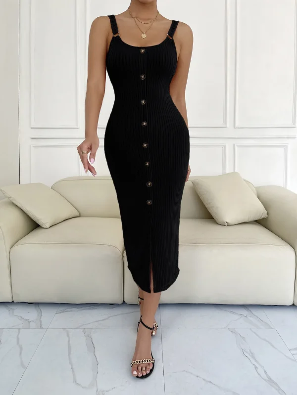 Elegant O-Neck Backless Slim Knitted Slit One Step Skirt Vestidos Dress - Image 24