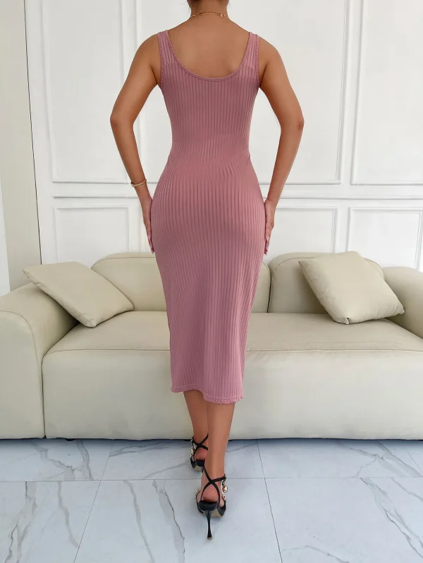 Elegant O-Neck Backless Slim Knitted Slit One Step Skirt Vestidos Dress - Image 5