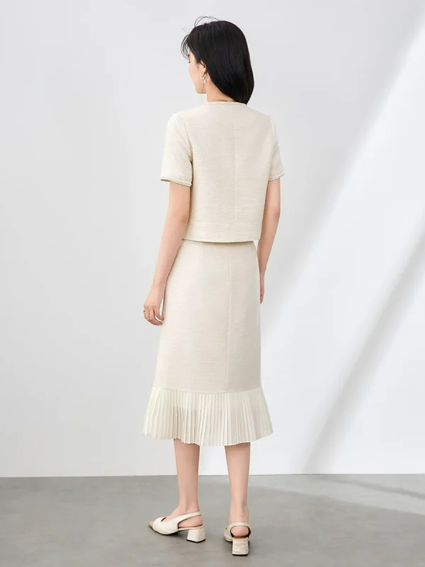 Elegant Pearls Office Style Short Sleeve Top and Midi Skirt 2 Piece Set - Image 2