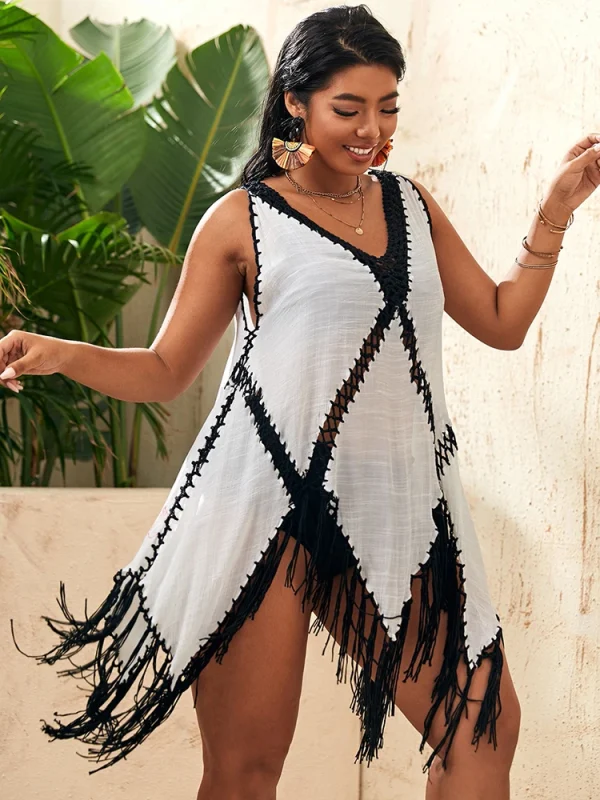 Elegant Plus Size Geometric Cover Up Knitting Mini Dress - Image 9